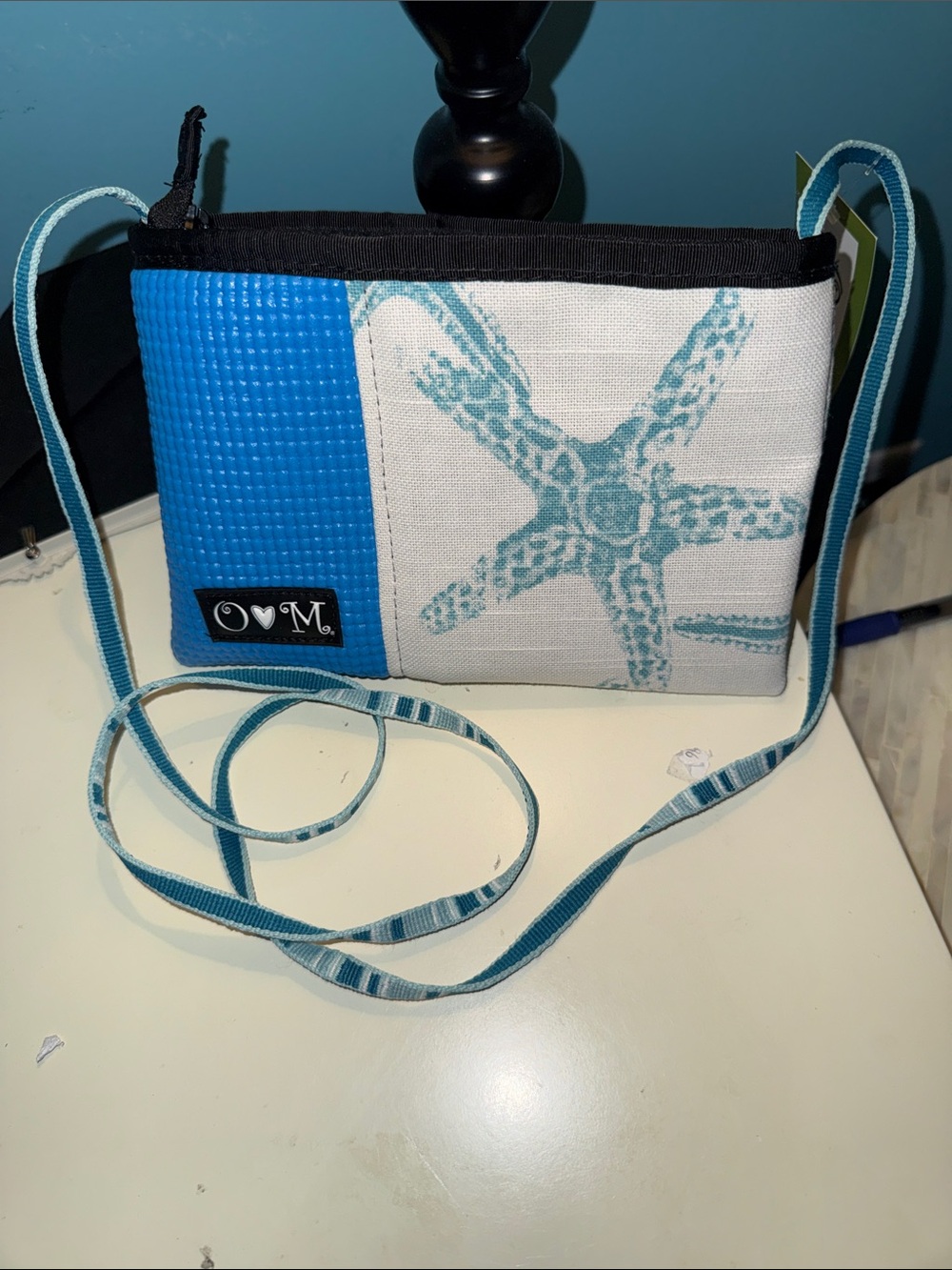 Teal & White Starfish Crossbody Bag